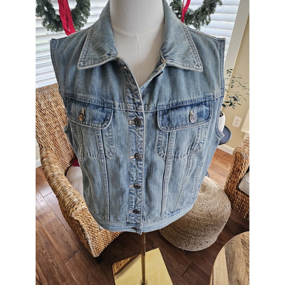 Chaps Denim Jean Vest Women’s Size L Preppy Western Grunge Cowgirl Rodeo
